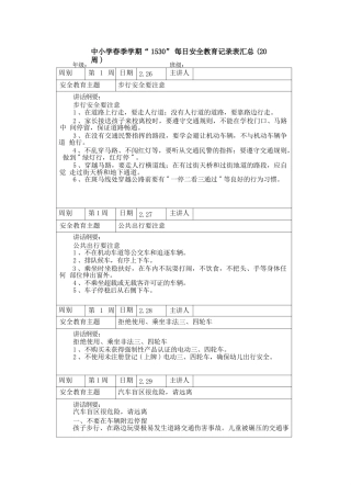 中小学春季学期“1530”每日安全教育记录表汇总（20周）
