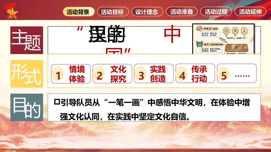 少先队活动课设计案例PPT:汉字里的中国 —— 一笔一画识中华_第4页