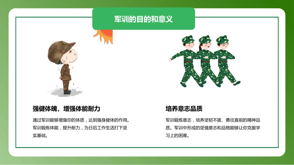 【军训动员】《迷彩青春扬帆起航》新生军训动员主题班会PPT_第7页