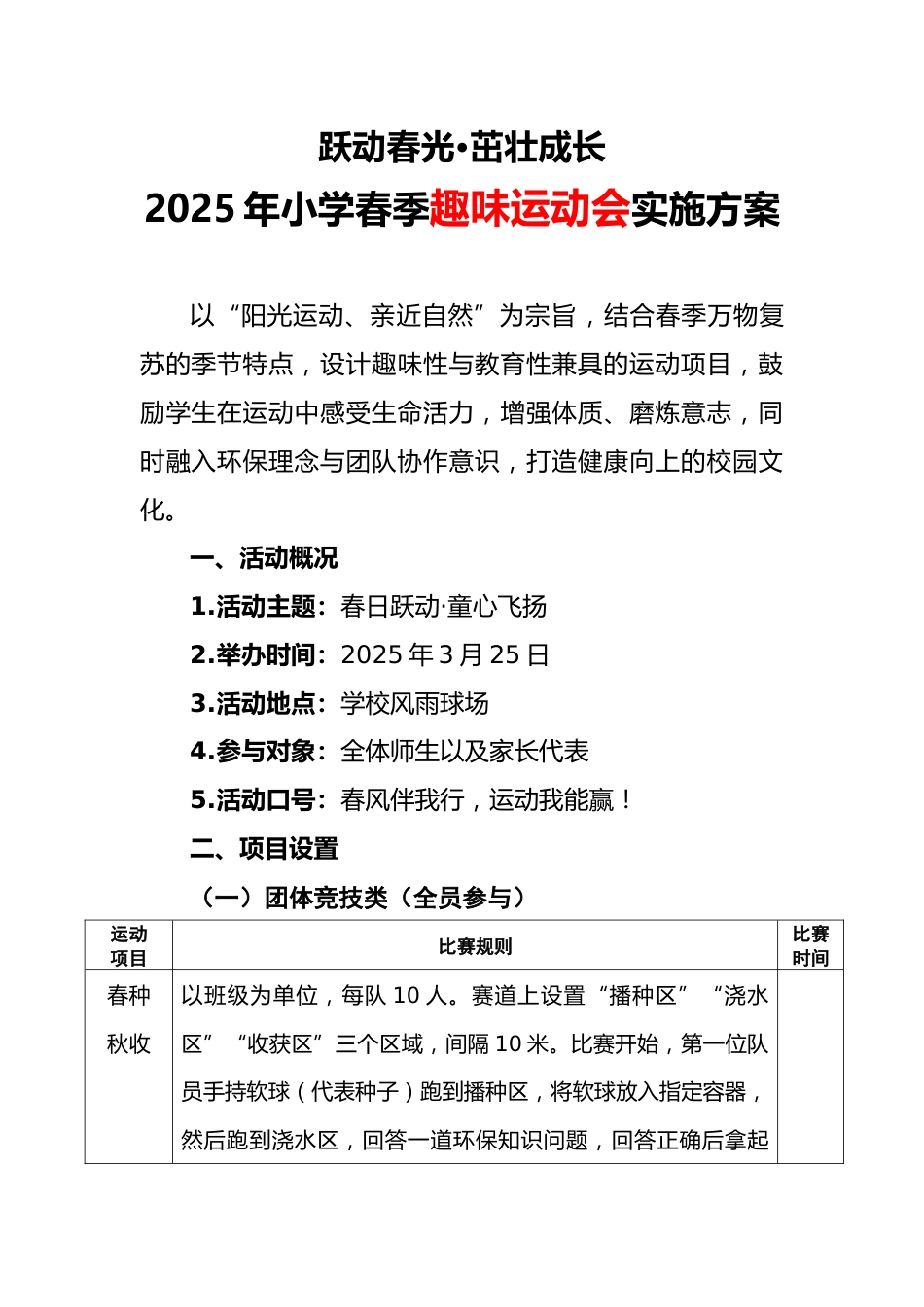 2025年小学春季趣味运动会实施方案_第1页