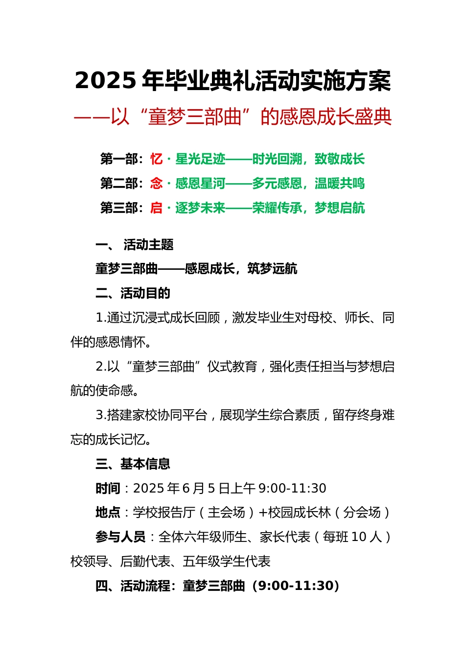 “童梦三部曲”小学2025年毕业典礼活动实施方案_第1页
