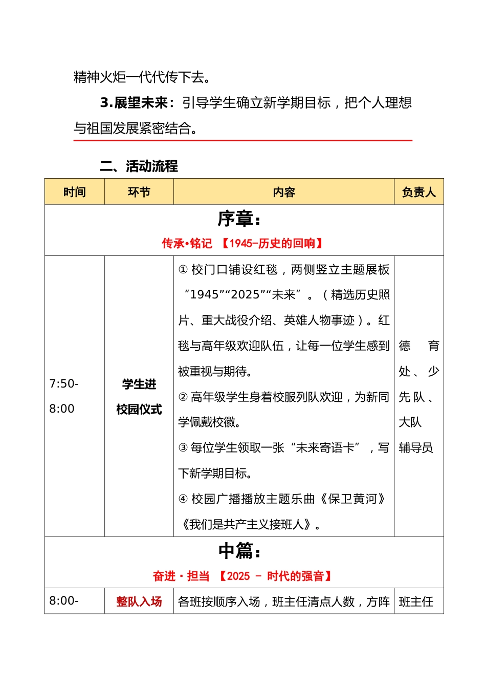 2025年秋季第一学期中小学开学典礼活动实施方案:1945→2025→未来:我们的责任接力_第2页