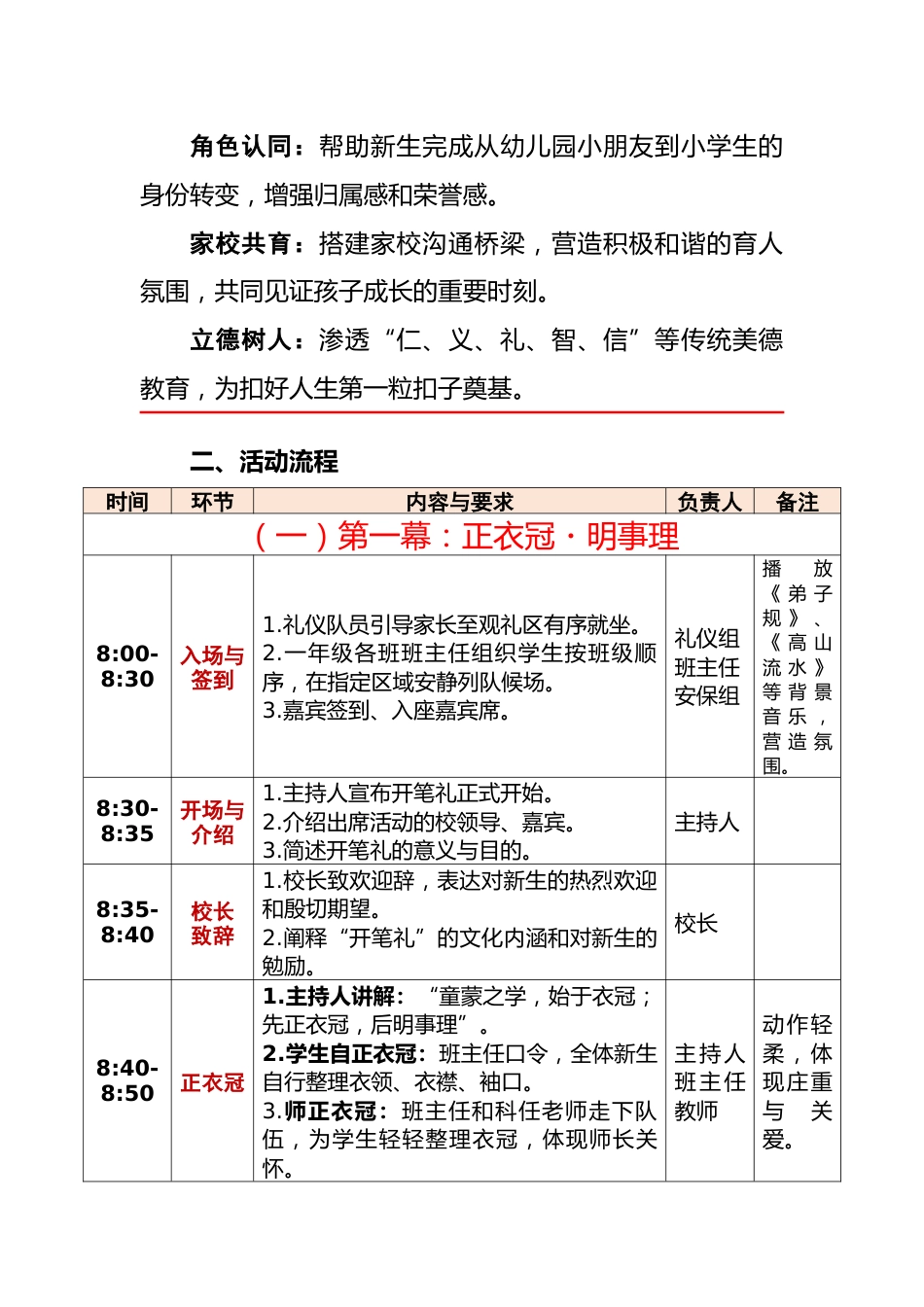 2025-2026年秋季学期学校一年级开笔礼活动实施方案:启蒙之笔,立德立行_第2页