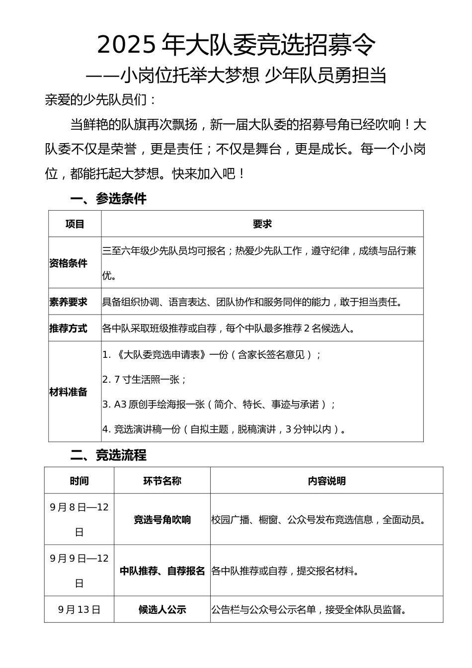 2025年大队委竞选招募令:小岗位托举大梦想 红领巾伴我共成长_第1页