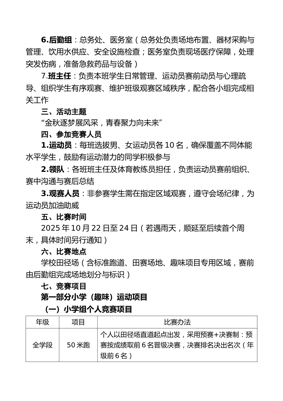 2025年中小学秋季运动会实施方案:金秋逐梦展风采,青春聚力向未来_第2页