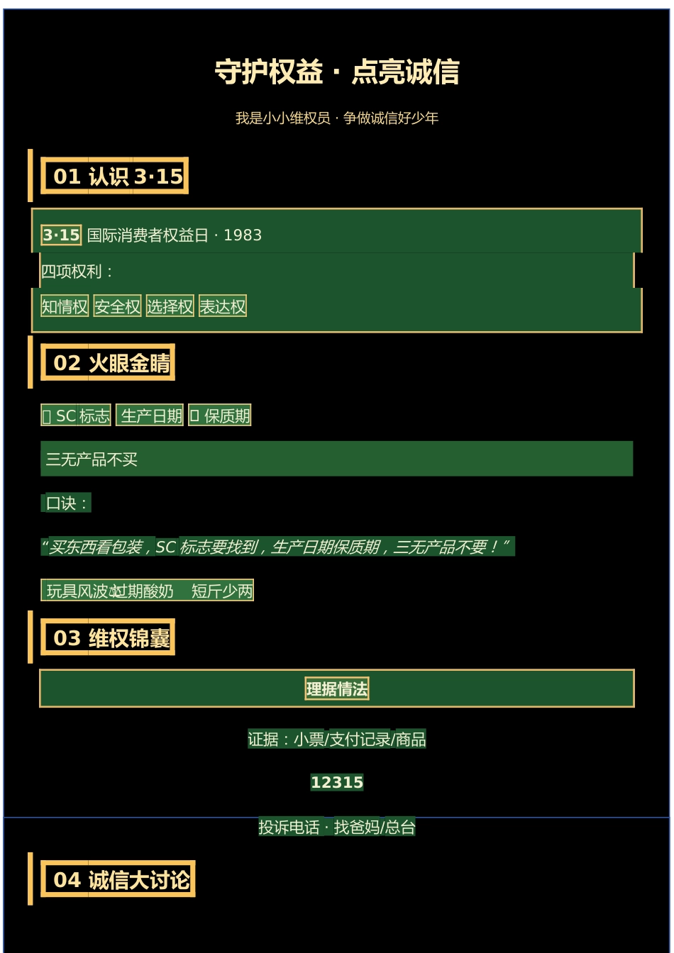 守护消费者权益 点亮诚信之光 315国际消费者权益日 板贴设计_第1页