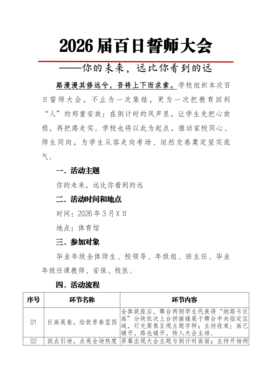 2026年高三高考百日誓师大会活动方案:你的未来,远比你看到的远_第1页