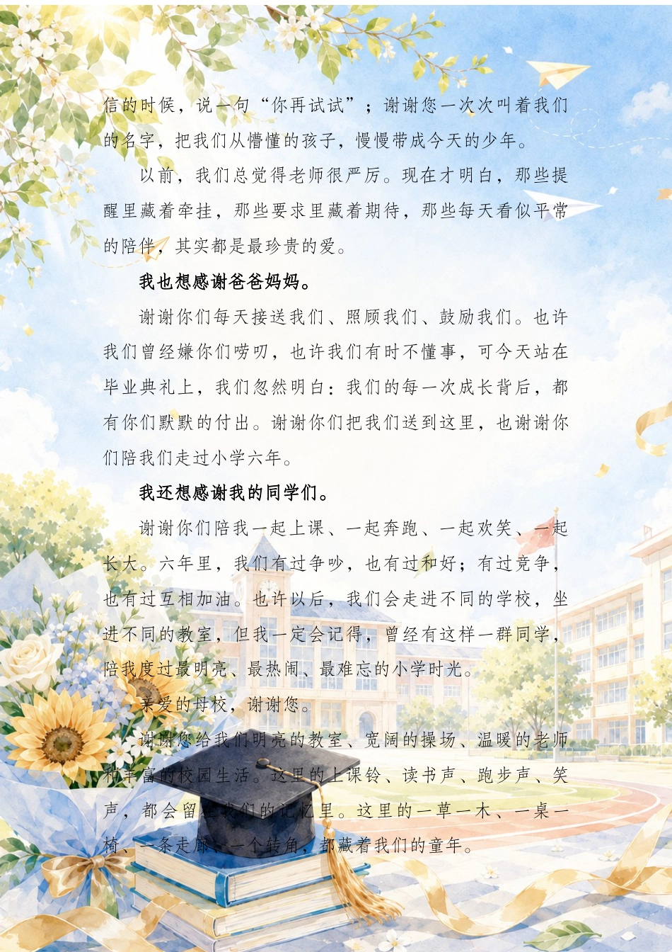 2026年毕业生代表讲话稿——把童年写进母校的风里_第2页