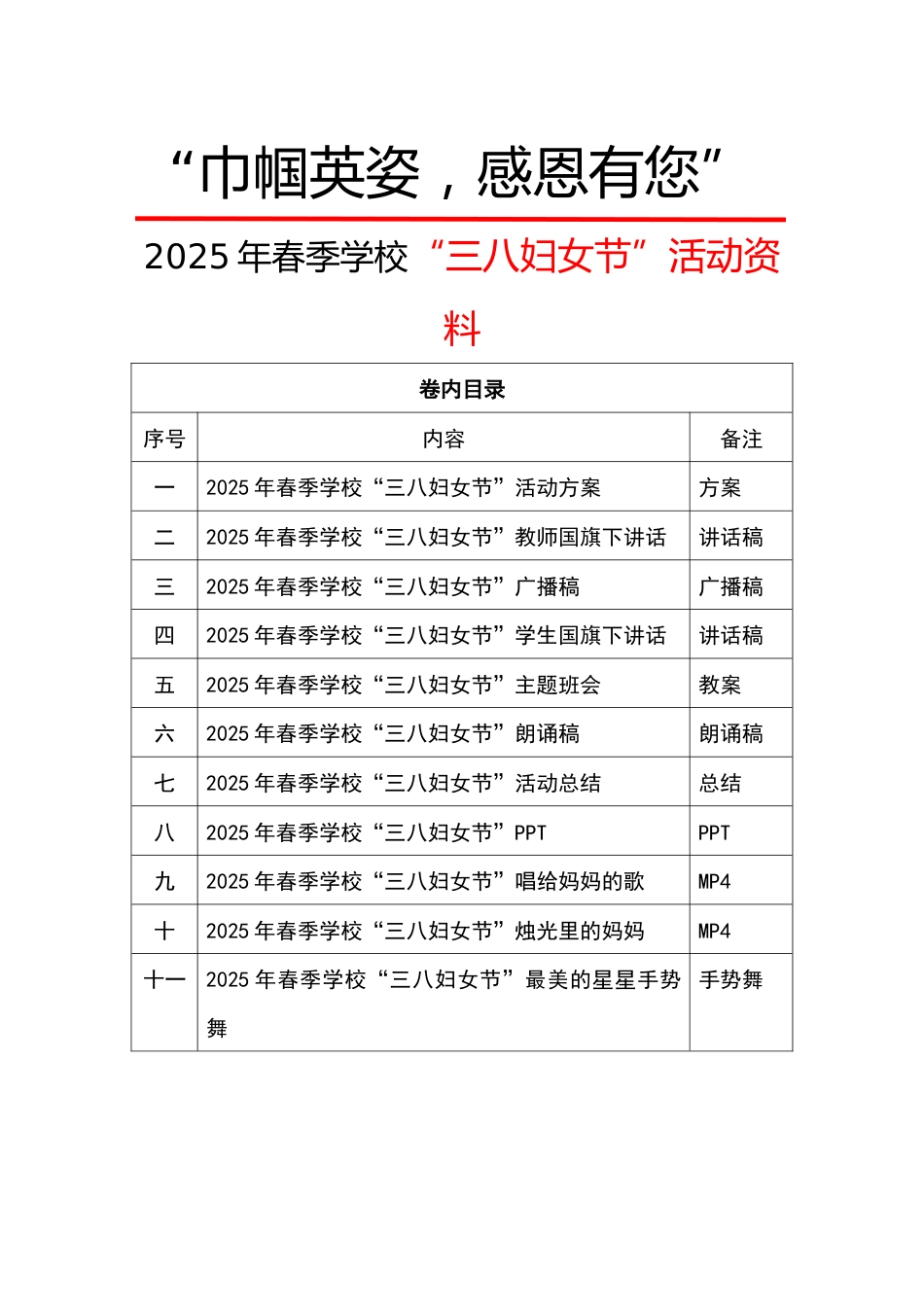 0.25年三八妇女节活动目录_第1页