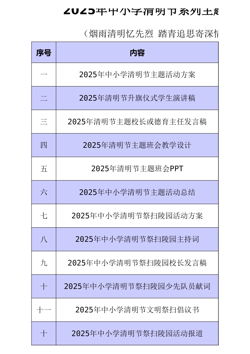 2025年中小学清明节活动材料目录_第1页