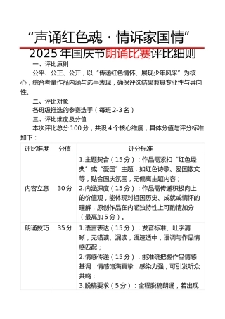 “声诵红色魂・情诉家国情”朗诵比赛评分细则