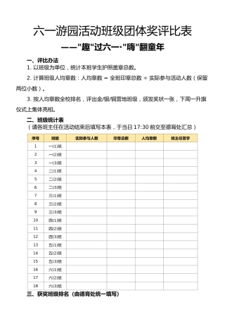 2026班级团体奖评比表——趣过六一·嗨翻童年