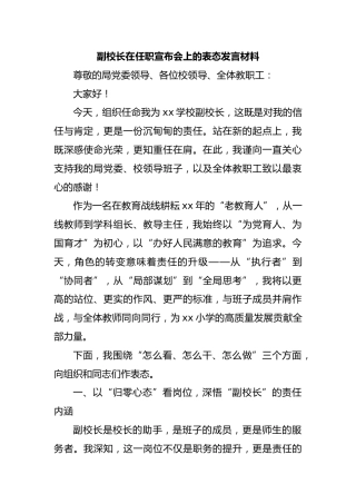 副校长在任职宣布会上的表态发言材料