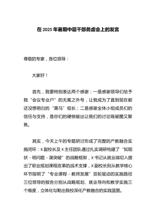 在2025年暑期中层干部务虚会上的发言