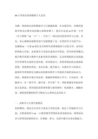 XX小学校长挂职锻炼个人总结