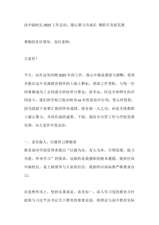 高中副校长2025工作总结：凝心聚力共成长 履职尽责促发展