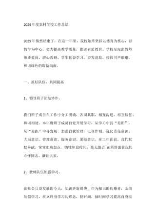 2025年度农村学校工作总结