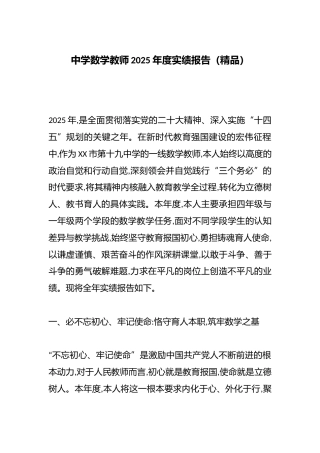 中学数学教师2025年度实绩报告（精品）