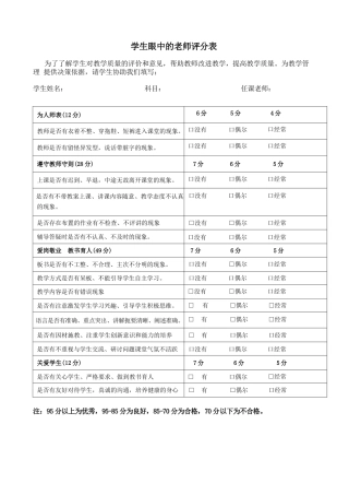 学生对教师评分表（标准版）