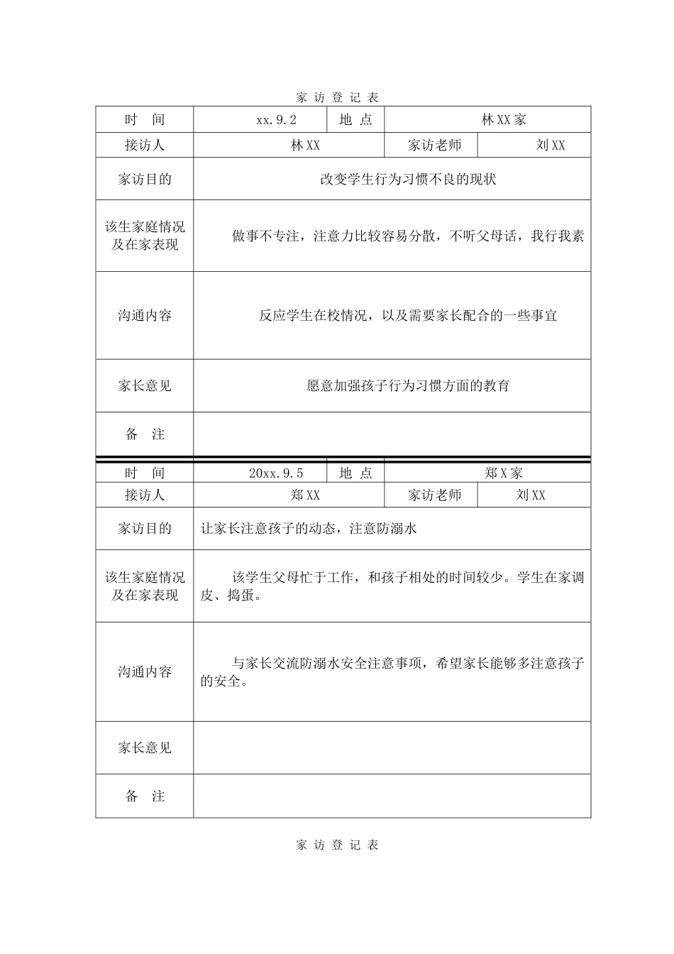 班主任工作手册:家访登记表_第1页