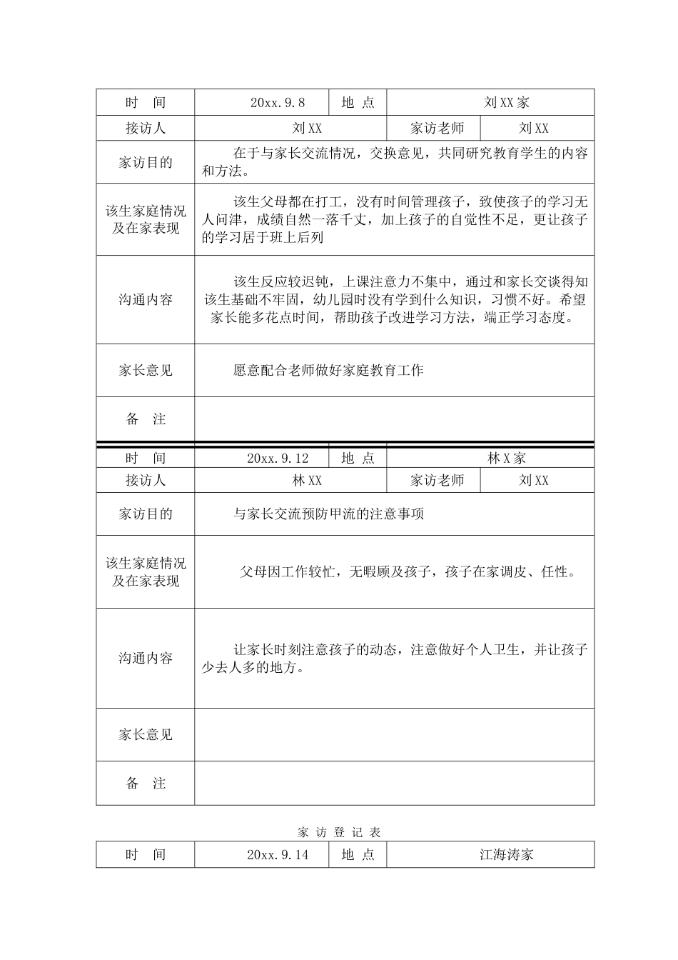 班主任工作手册:家访登记表_第2页