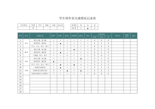 学生周作业完成情况记录表1