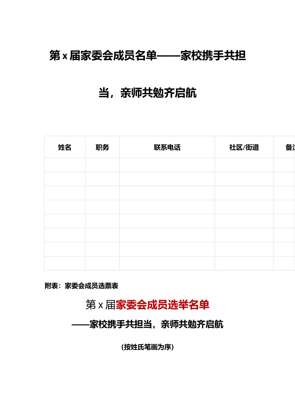 第x届家委会成员名单——家校携手共担当,亲师共勉齐启航_第1页
