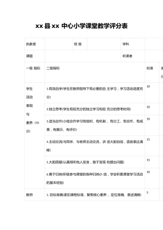 xx县xx 中心小学课堂教学评分表