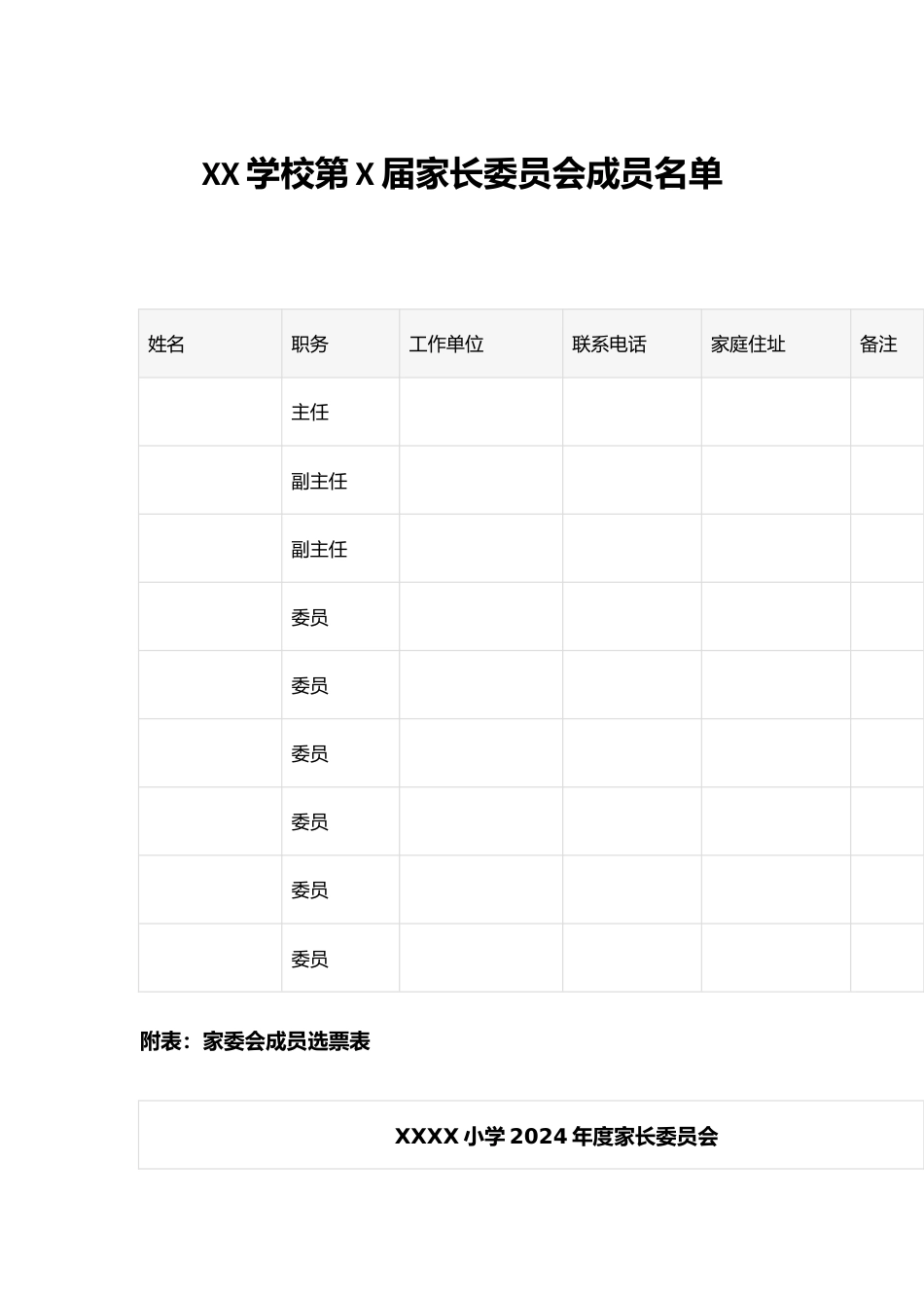XX学校第X届家长委员会成员名单_第1页