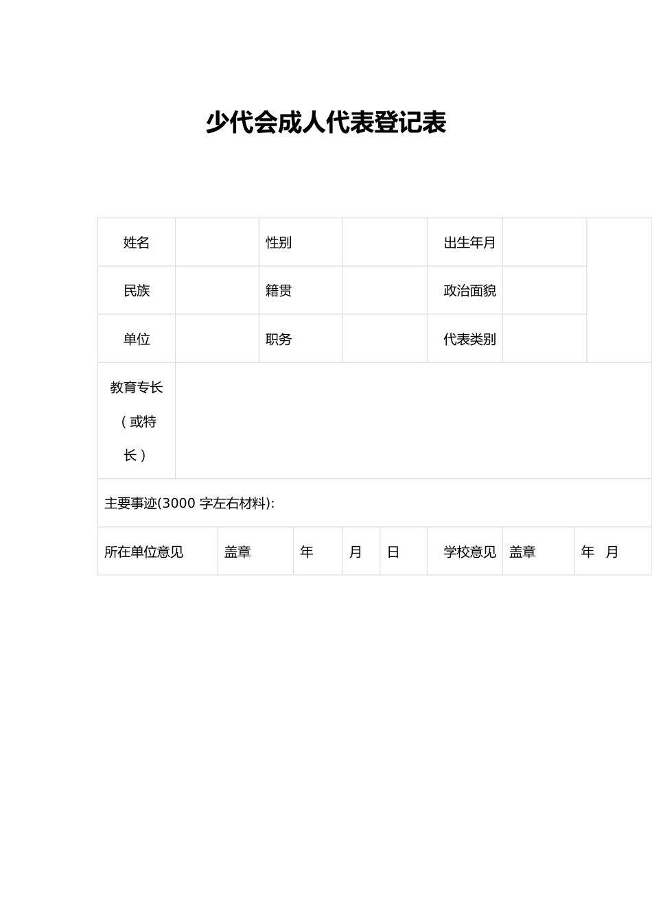 少代会成人代表登记表_第1页