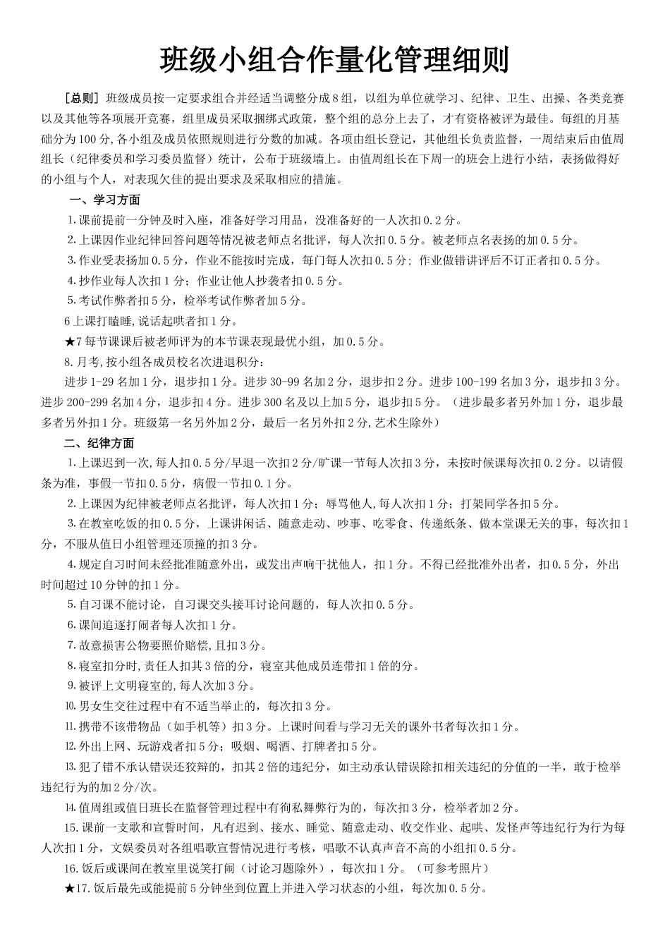 班级小组合作量化管理细则_第1页