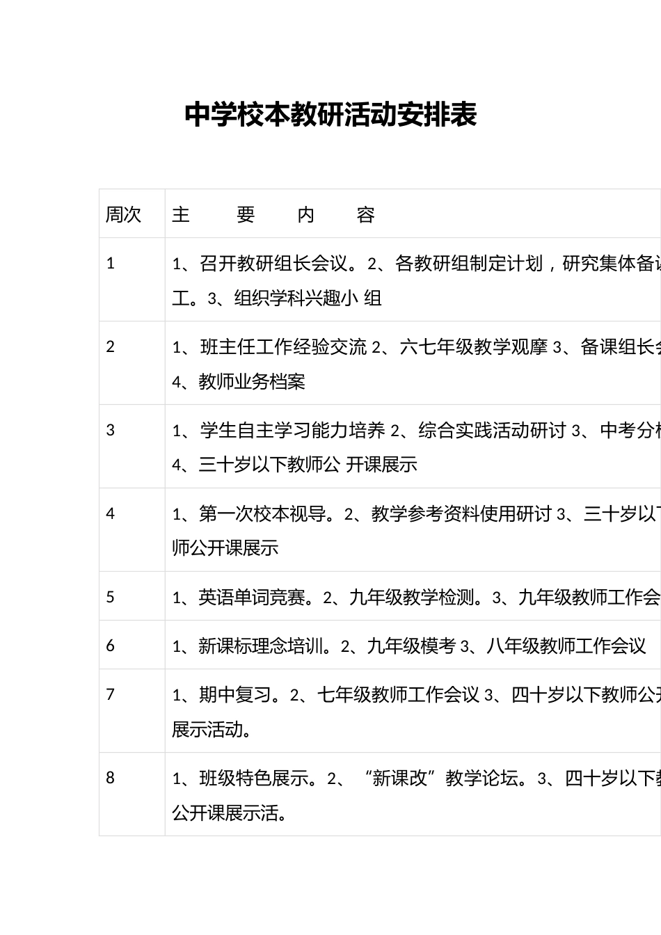 中学校本教研活动安排表_第1页