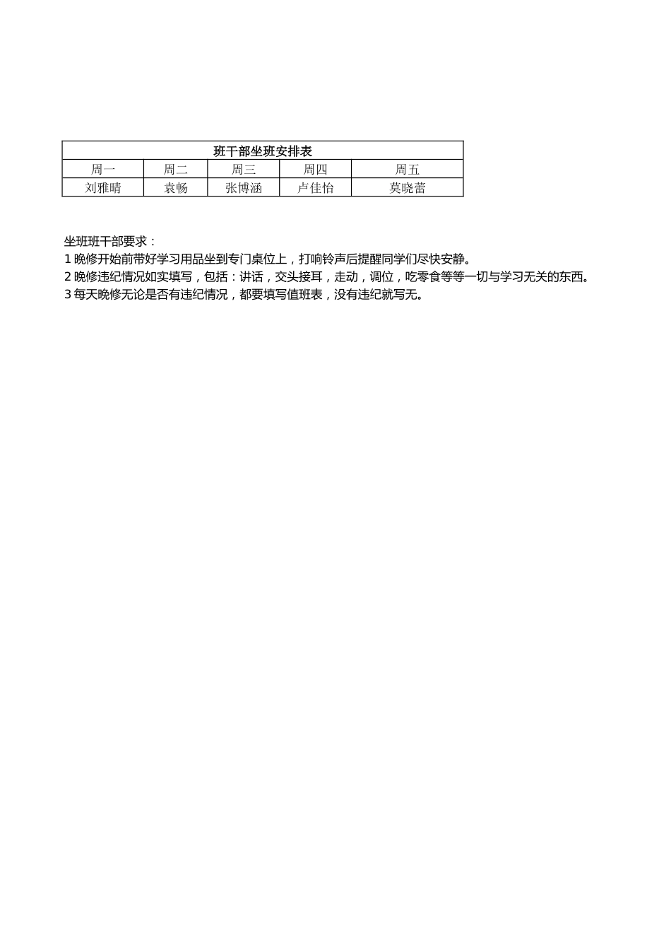 高一4班班干部晚修坐班记录表封面+记录表_第2页