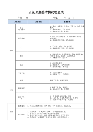 班级卫生整洁情况检查表20230915