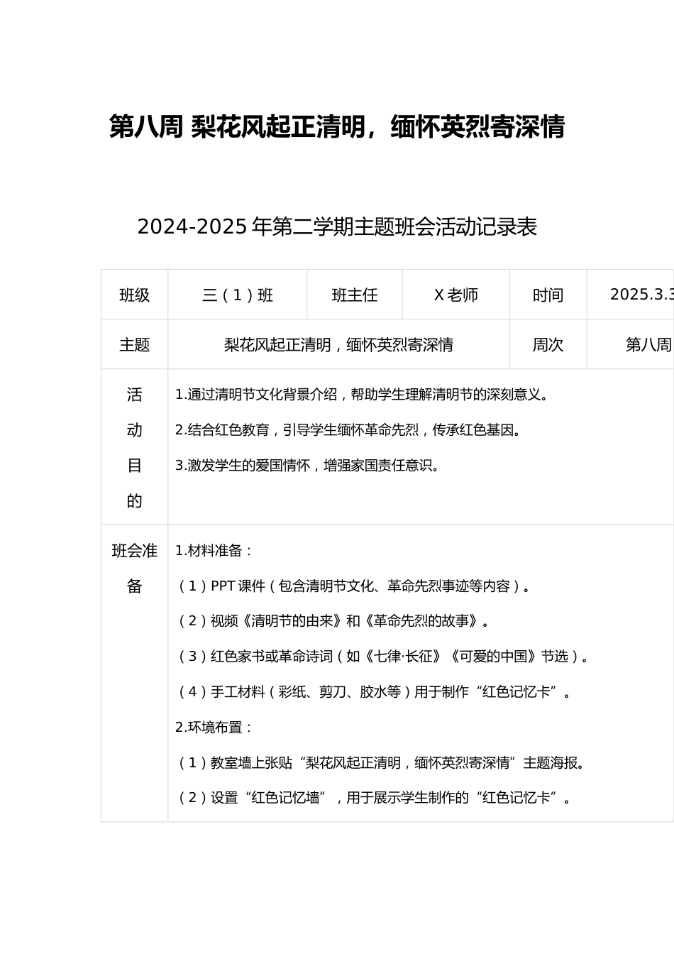 第八周 梨花风起正清明,缅怀英烈寄深情_第1页