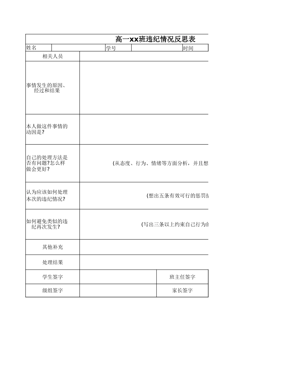 违纪情况反思表_第1页