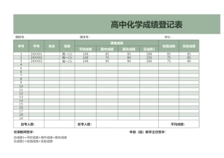 高中化学成绩登记表