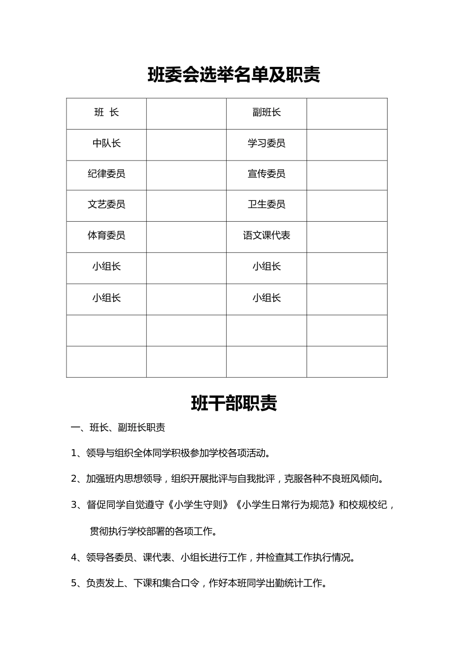 班委会选举名单及职责_第1页