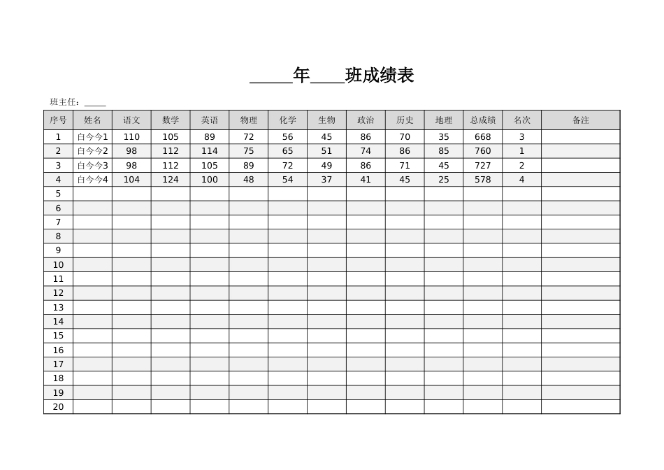 学生成绩单（自动计算并排名）1_第1页