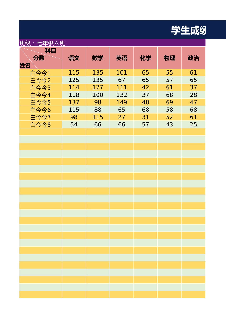 学生成绩表(带公示,成绩自动排名、自动归类)1_第1页