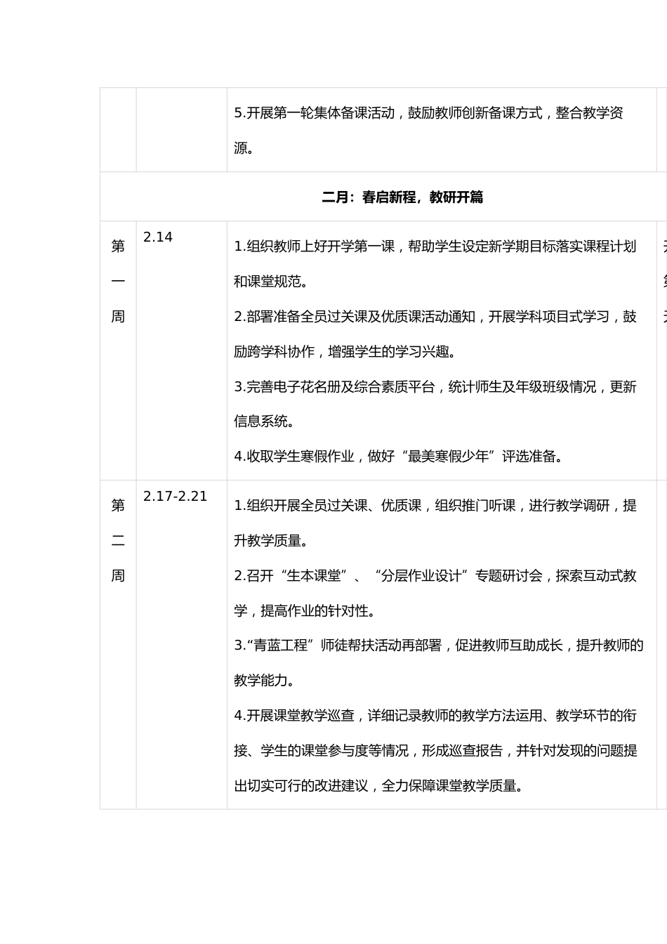 2024-2025学年第二学期教学教研工作安排表 第二版_第2页