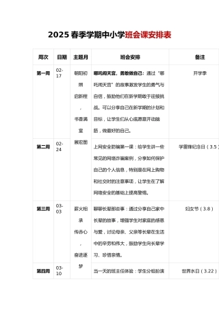 2025春季学期中小学班会课安排表