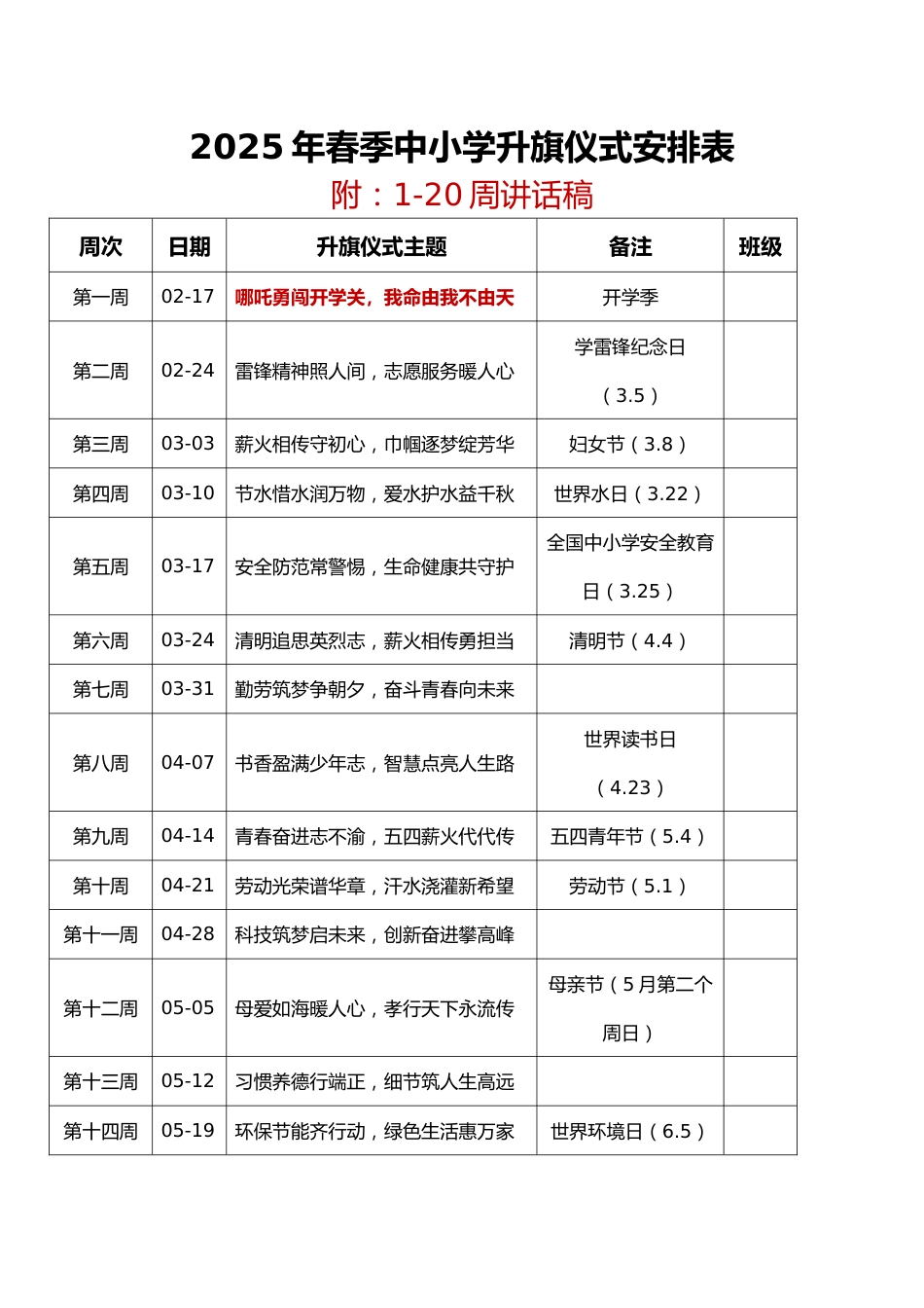 2025年春季升旗仪式安排表_第1页