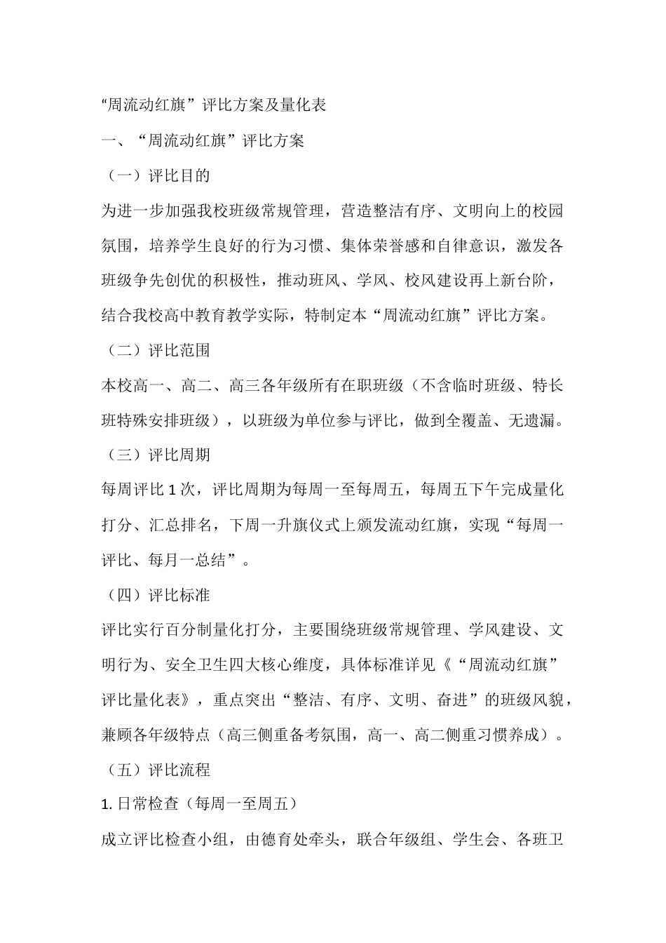 “周流动红旗”评比方案及量化表_第1页