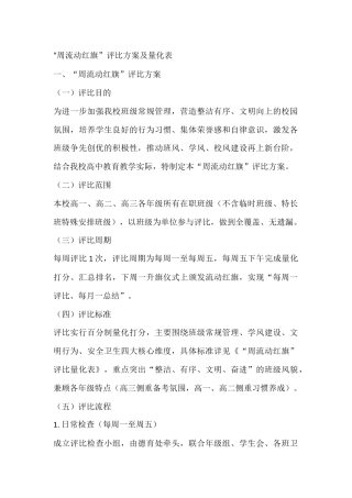 “周流动红旗”评比方案及量化表