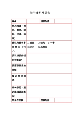 2026年春季 学生违纪反思卡