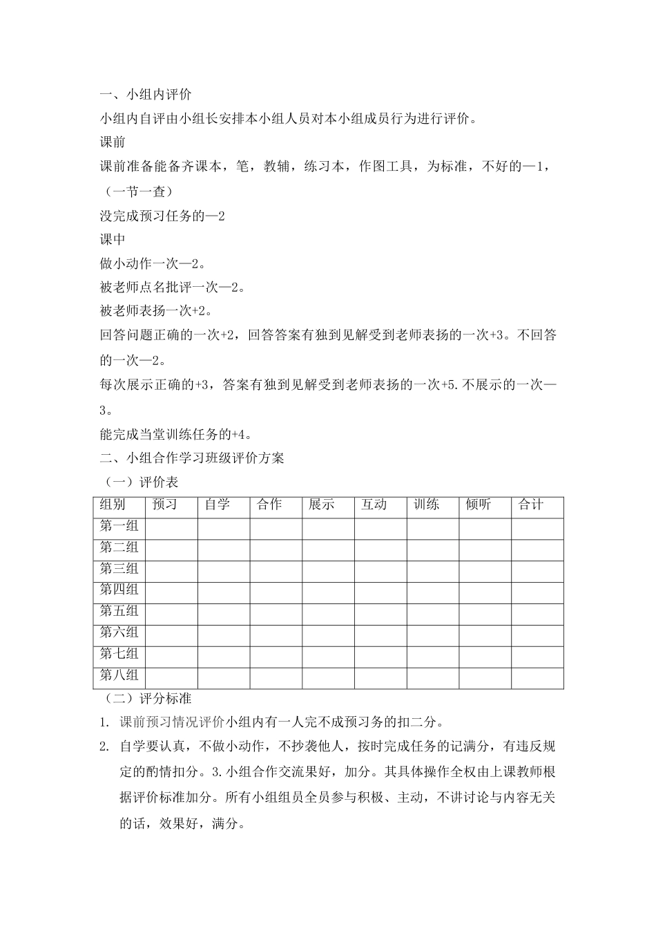 小组合作学习班级评价方案_第1页