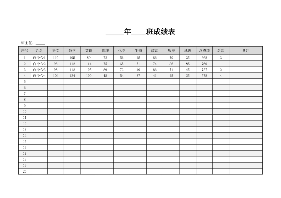 学生成绩单(自动计算并排名)_第1页