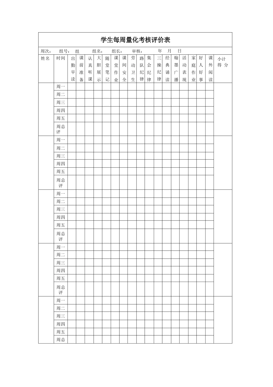 学生每周量化考核评价表_第1页