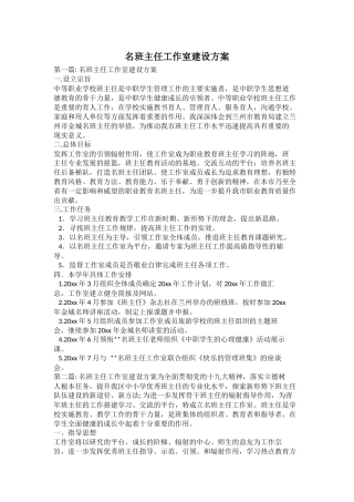 名班主任工作室建设方案(2)